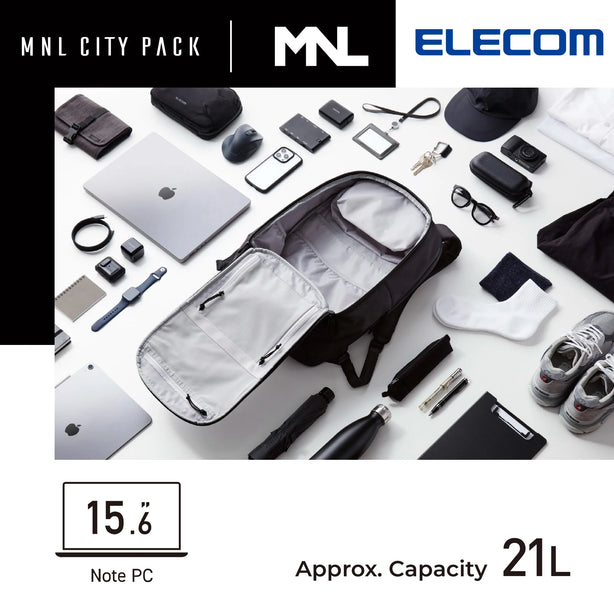 ELECOM MNL CITY Backpack/Laptop Bag/BM-MNLBP01BK/20L /Water Repellent/Large Capacity/Minimalist