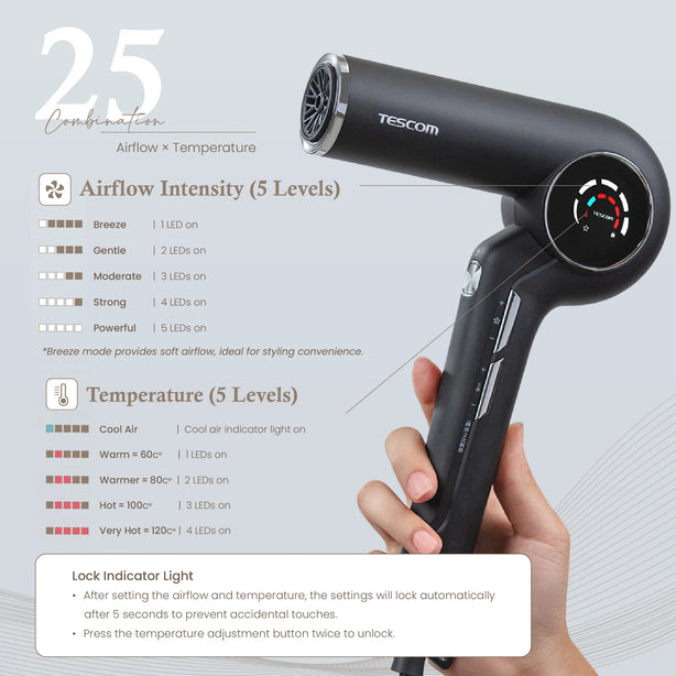 ELECOM Tescom Protect Ionic BLDC Hair Dryer/TD980SG/Light Weight/High Power 1500W/BLDC Motor/Salon Use