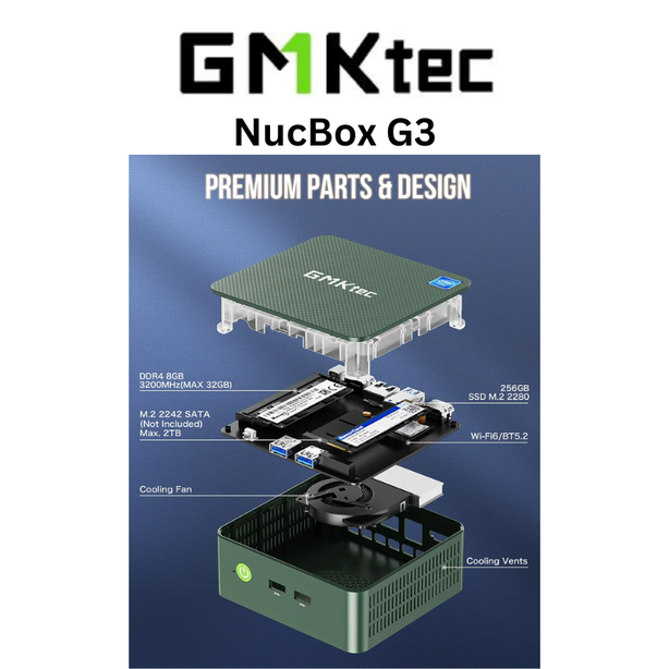 GMKtec G3 Intel-N100 Intel® UHD Graphics | 16GB DDR4 | 1TB M.2 PCIe Gen3x4 SSD | 12V/3A (36W) Adapter