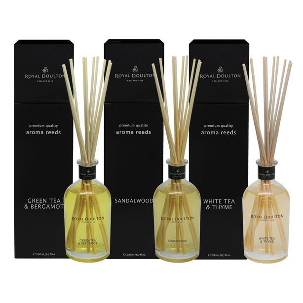Royal Doulton Black Aroma Reeds 200ml Diffuser - Green Tea & Bergamot / Sandalwood / White Tea & Thyme
