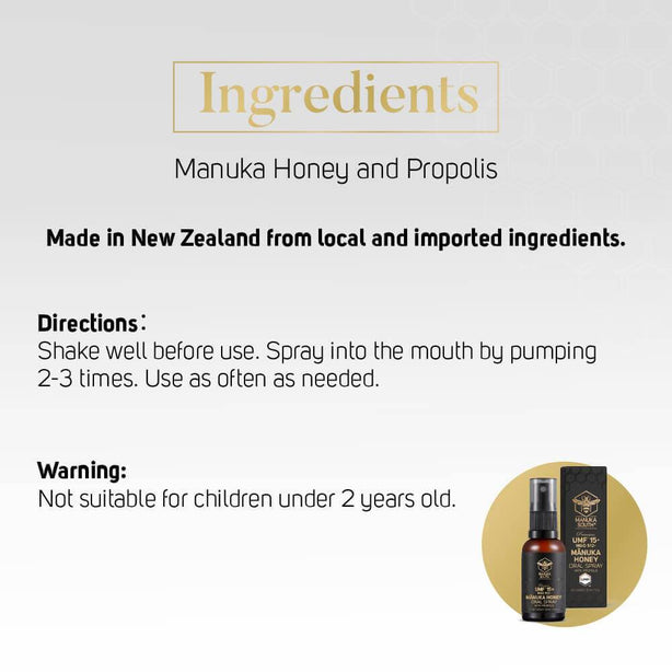 Manuka South Oral Spray with Manuka Honey Propolis 30ml for Cough Sore Throat Ulcer