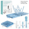 StitchesandTweed Baby Travel Essential - 6 in 1 Bottle Cleaner Kit with Silicone Bottle Brush, Soap Dispenser, Bottle Drying Rack for Home and Travel - Blue