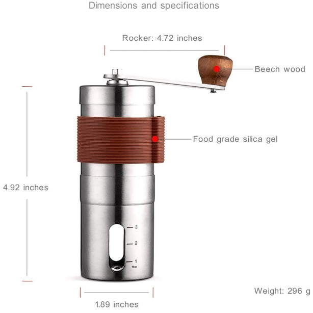 StitchesandTweed Portable Mini Manual Handheld Coffee Grinder with Adjustable Settings