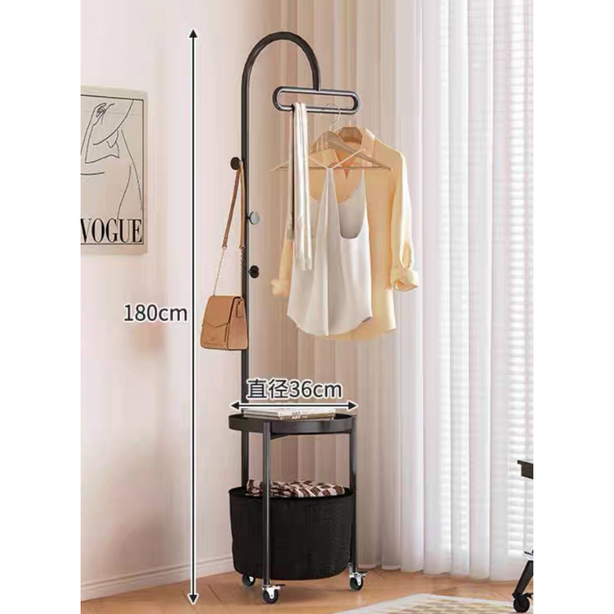 Alenier Multifunctional Standing Clothes rack with bedside table and storage basket