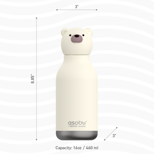 ASBV05460 ASOBU Bestie Kids Thermal Water Bottle - Bear | Cute Insulated Leak-Proof Stainless Steel