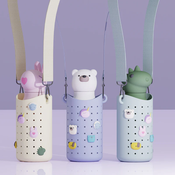 ASP05848 ASOBU Bestie Adjustable Bottle Sling Strap - Smoke Grey | Kids Hands-Free Water Bottle Carrier