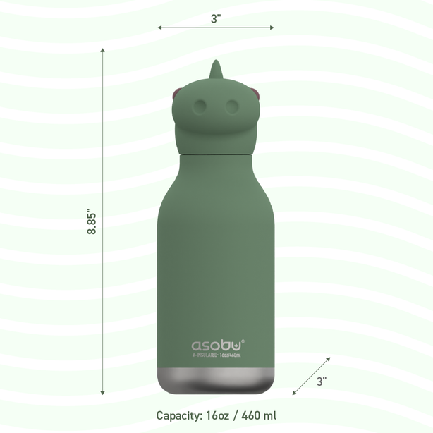 ASBV05490 ASOBU Bestie Kids Thermal Water Bottle - Dinosaur | Cute Insulated Leak-Proof Stainless Steel