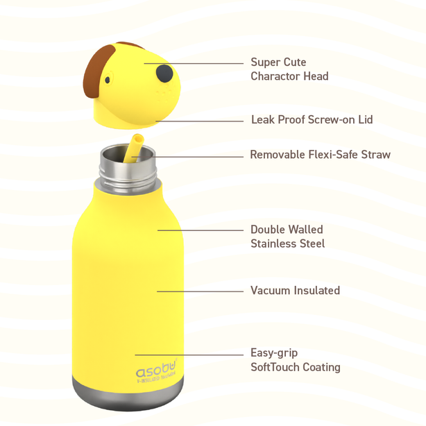 ASBV05461 ASOBU Bestie Kids Thermal Water Bottle - Dog | Cute Insulated Leak-Proof Stainless Steel