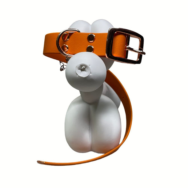 LEASh Pet Collar Biothane - Feu Orange - Rose Gold Hardware