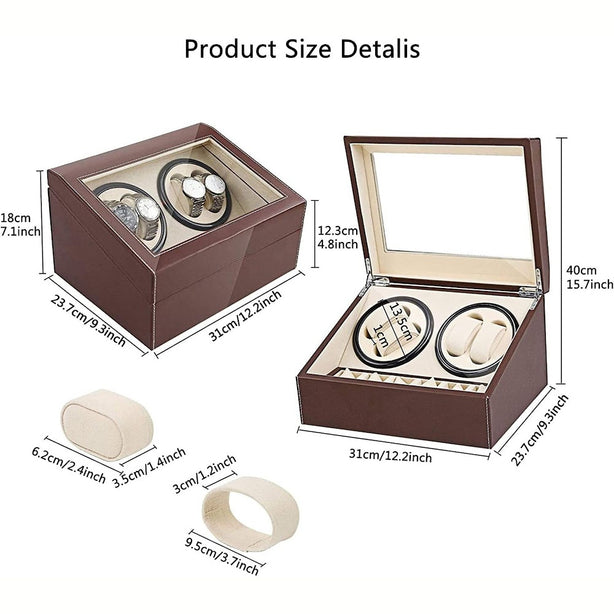 StitchesandTweed Automatic Watch Winder, 4+6 Watches Storage Display Box - Brown