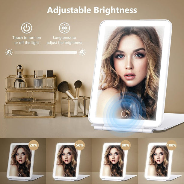 StitchesandTweed Portable Travel Makeup Mirror, Portable Ultra Slim Lighted with 10X Magnifying Mirror