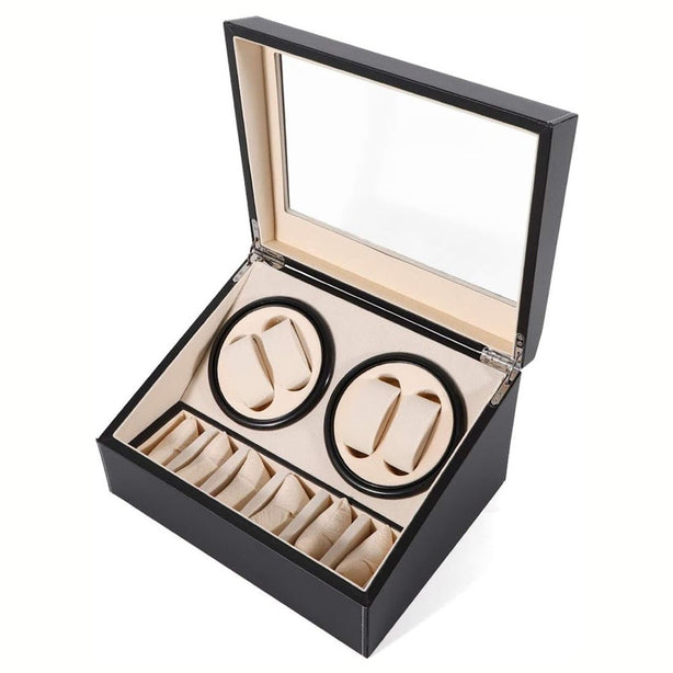 StitchesandTweed Automatic Watch Winder, 4+6 Watches Storage Display Box - Black