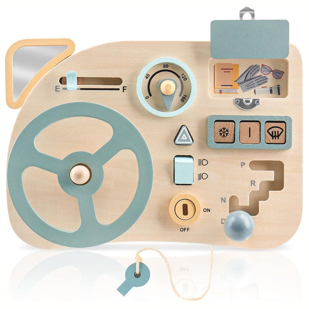 StitchesandTweed Montessori Toy Steering Wheel Wooden Busy Board Sensory Toy