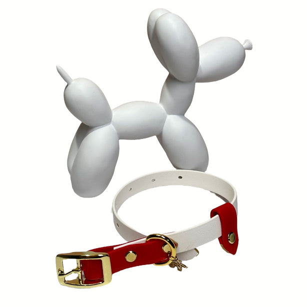 LEASh Pet Collar Biothane - Candy Cane - White - Gold Hardware