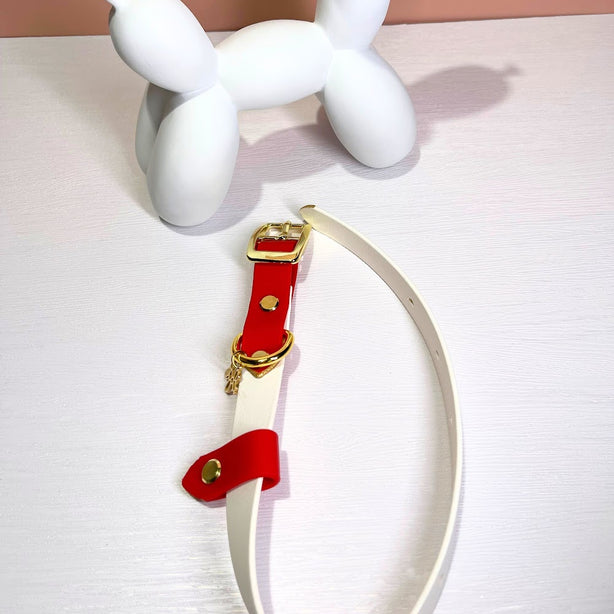 LEASh Pet Collar Biothane - Candy Cane - White - Gold Hardware