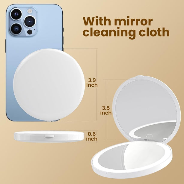 StitchesandTweed Compact Makeup Mirror with 3 Colors, Adjustable Led Mirror with Touch 1X/3X Magnifying Mirror, Portable for Travel - White