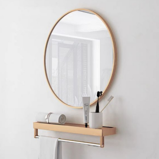 Classic Black Round Mirror with Shelf
