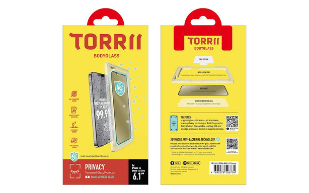 TORRII BODYGLASS for iPhone 14 (6.1”)/ iPhone 13 Pro / iPhone 13 - Anti-bacterial Coating