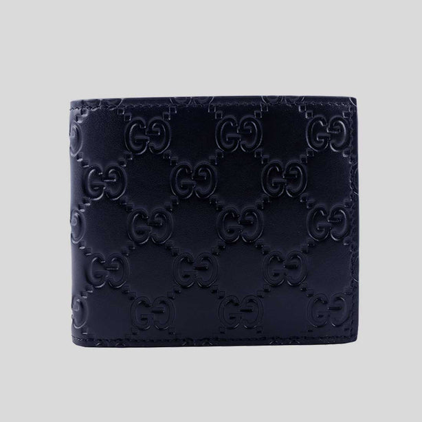 GUCCI Men's Signature GG Leather Bifold Wallet Navy RB-779836