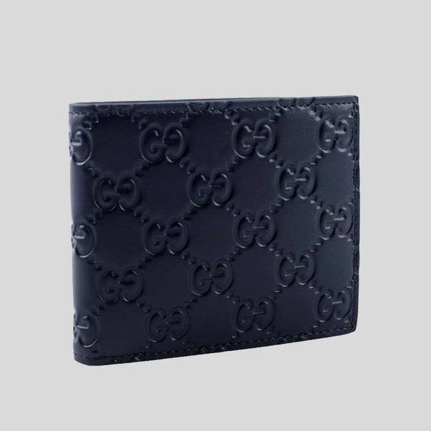 GUCCI Men's Signature GG Leather Bifold Wallet Navy RB-779836