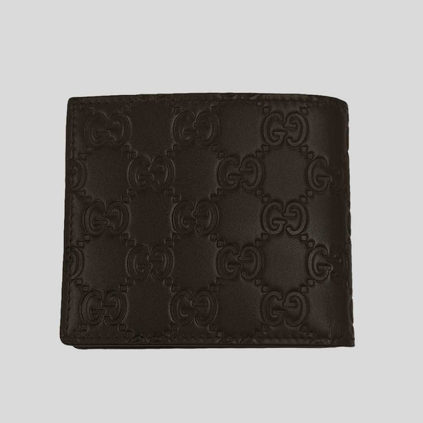 GUCCI Men's Signature GG Leather Bifold Wallet Dark Brown RB-779836
