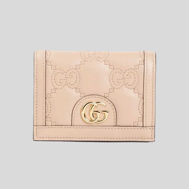 GUCCI GG Matelassé Card Case Wallet Pink Sand RB-723786