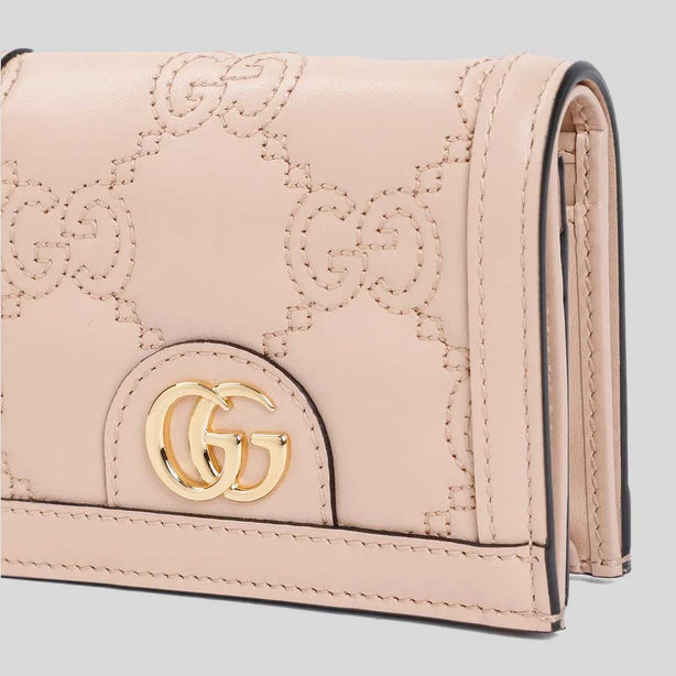 GUCCI GG Matelassé Card Case Wallet Pink Sand RB-723786