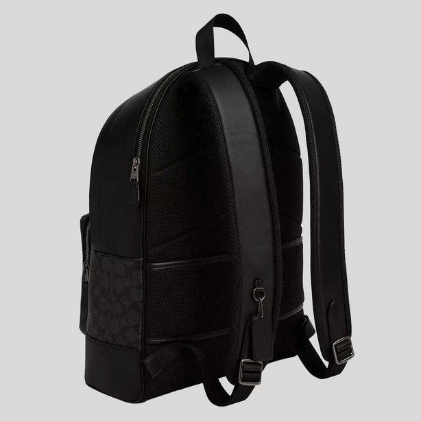 COACH West Backpack In Signature Canvas With Varsity Stripe Charcoal/Denim/Chalk RB-CV922