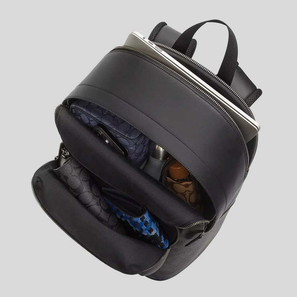 COACH West Backpack In Signature Canvas With Varsity Stripe Charcoal/Denim/Chalk RB-CV922