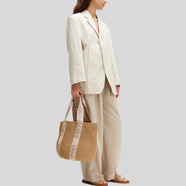 CHLOE Large Woody Basket In Natural Fibers Blushy Beige RB-CHC23AS380L1826Y