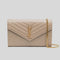 SAINT LAURENT YSL Matelasse Chain Wallet In Grain De Poudre Embossed Leather Dark Beige RB-377828BOW01
