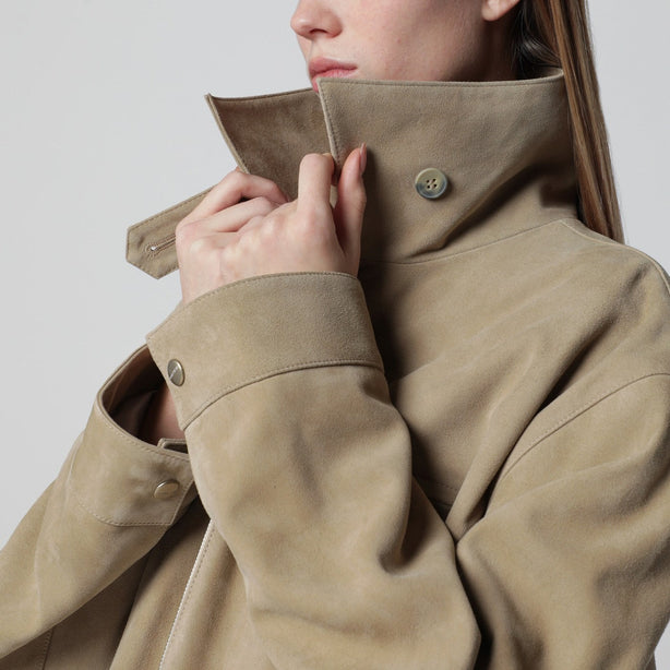 Beige Suede Leather Parka