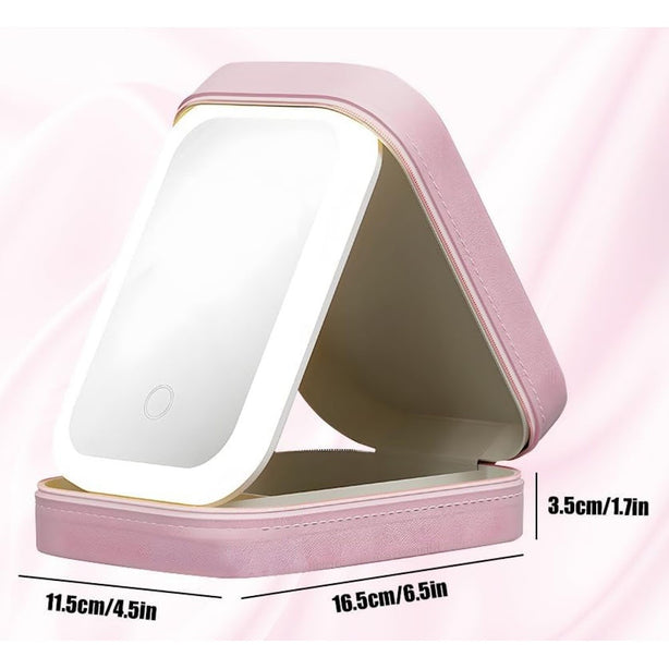 StitchesandTweed Travel Makeup Case with LED Light Up Mirror - Misty Rose