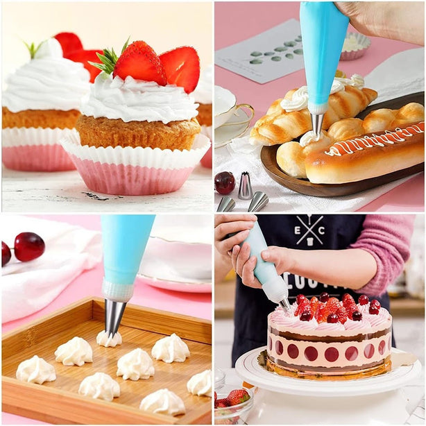 StitchesandTweed Reusable Pastry Bag Silicone Piping Tool Kit Cake Decoration with Cake Scraper - Fuscia Pink
