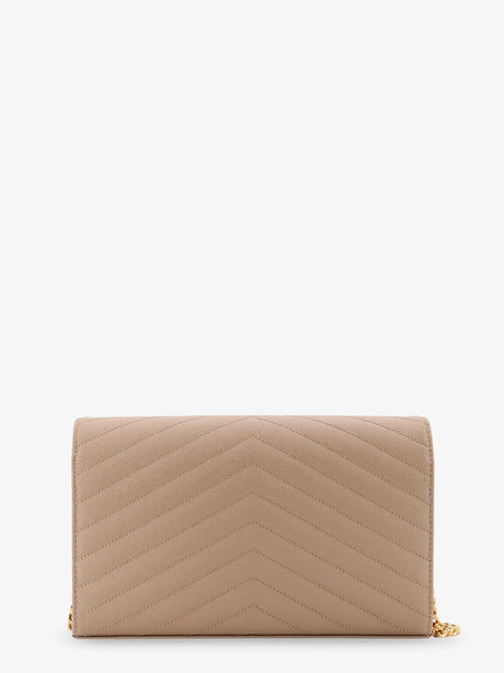 Saint Laurent Leather crossbody bag with metal Cassandre logo - Darkbeige