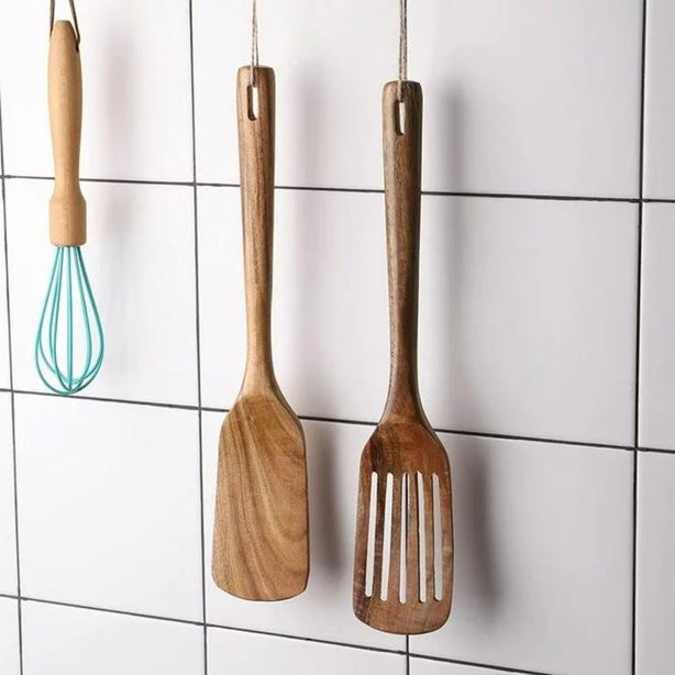 StitchesandTweed Wooden Spurtle Set, Slotted Spatula Kitchen Tools