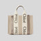 CHLOE Small Woody Tote Bag In Linen And Leather Shiny Gray RB-CHC25SS397O81074
