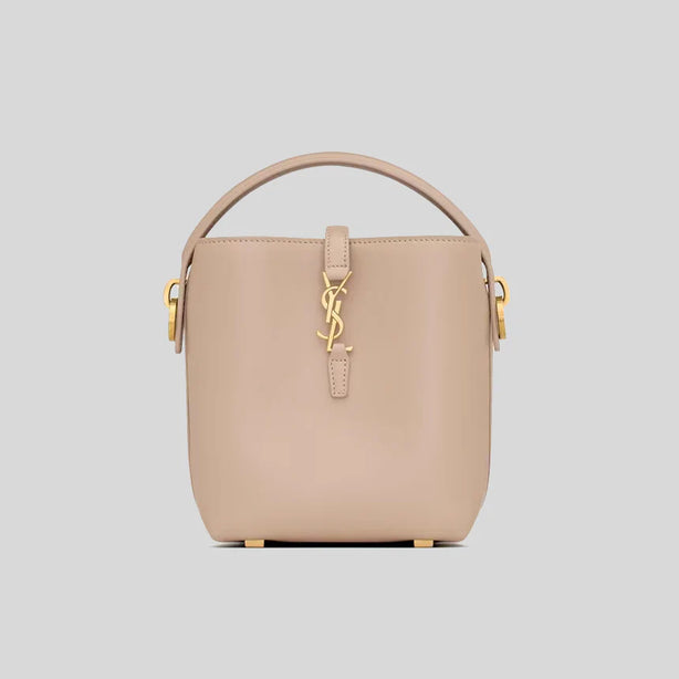 SAINT LAURENT YSL LE 37 Mini Bucket Bag In Shiny Leather Dark Beige RB-7658702R20W2