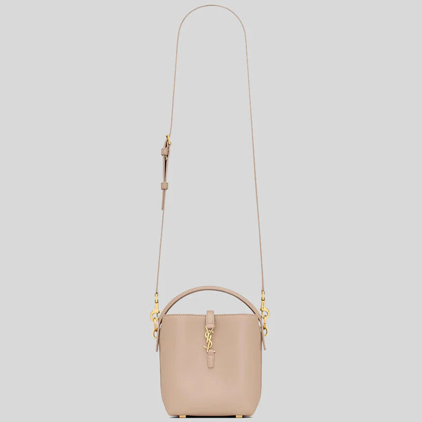 SAINT LAURENT YSL LE 37 Mini Bucket Bag In Shiny Leather Dark Beige RB-7658702R20W2