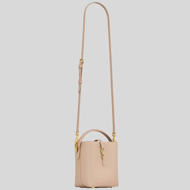SAINT LAURENT YSL LE 37 Mini Bucket Bag In Shiny Leather Dark Beige RB-7658702R20W2