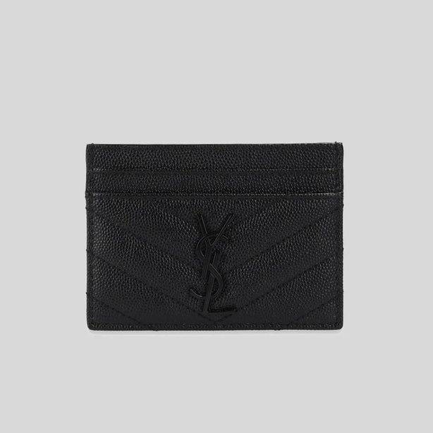 SAINT LAURENT YSL Cassandre Matelasse Card Case In Grain De Poudre Embossed Leather Black/Black RB-423291BOW08