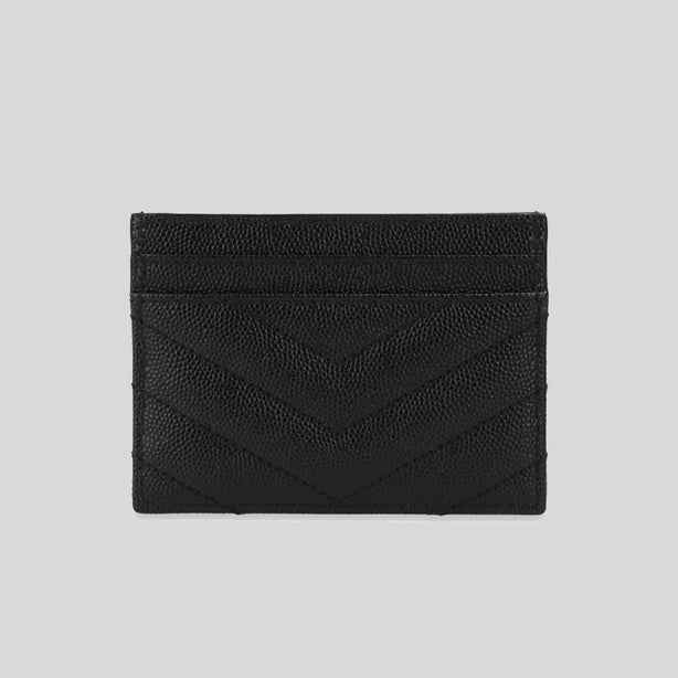 SAINT LAURENT YSL Cassandre Matelasse Card Case In Grain De Poudre Embossed Leather Black/Black RB-423291BOW08