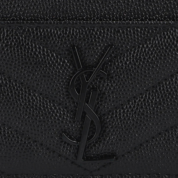 SAINT LAURENT YSL Cassandre Matelasse Card Case In Grain De Poudre Embossed Leather Black/Black RB-423291BOW08