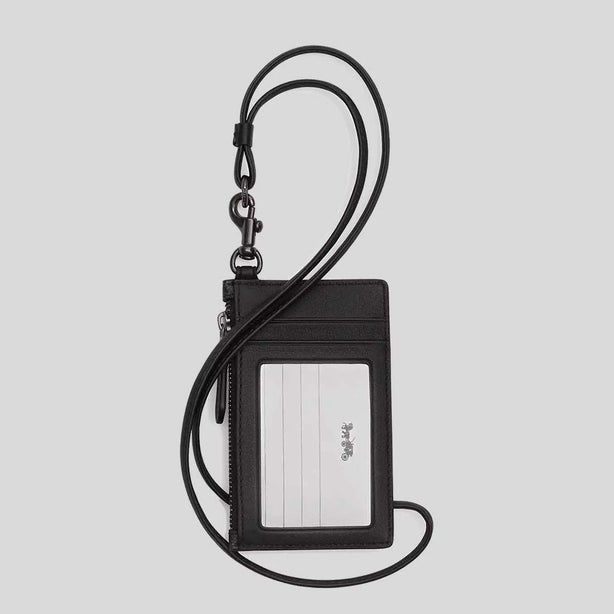 COACH Zip Lanyard Card Case In Signature Canvas Charcoal/Black RB-CAJ46