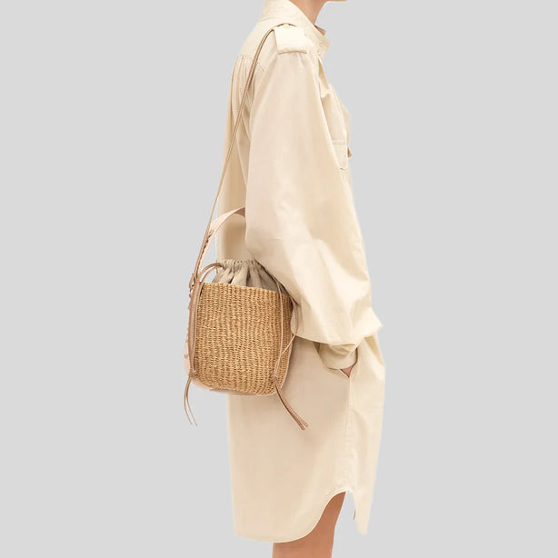 CHLOE Small Woody Basket In Natural Fibers Blush Beige RB-CHC23AS381L18