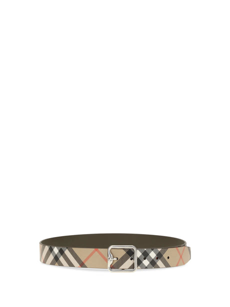 Burberry Reversible B Buckle Check Belt - Sand/Military/Silver