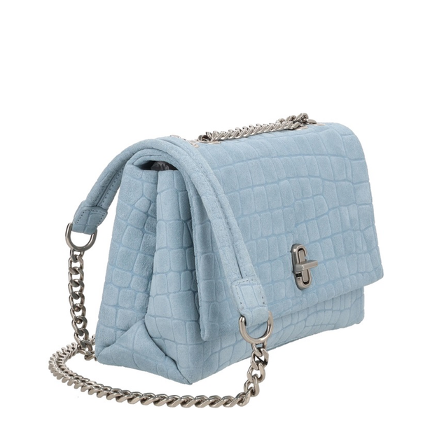 Slim Croc Suede Dual Chain Shoulder Bag - Blue