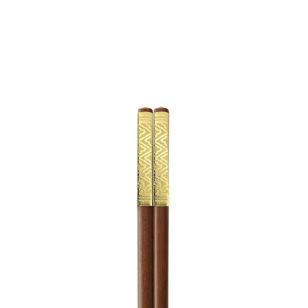 Charles Millen Signature Collection Luxury Brown Wood Chopsticks, Twin Pack, Gold
