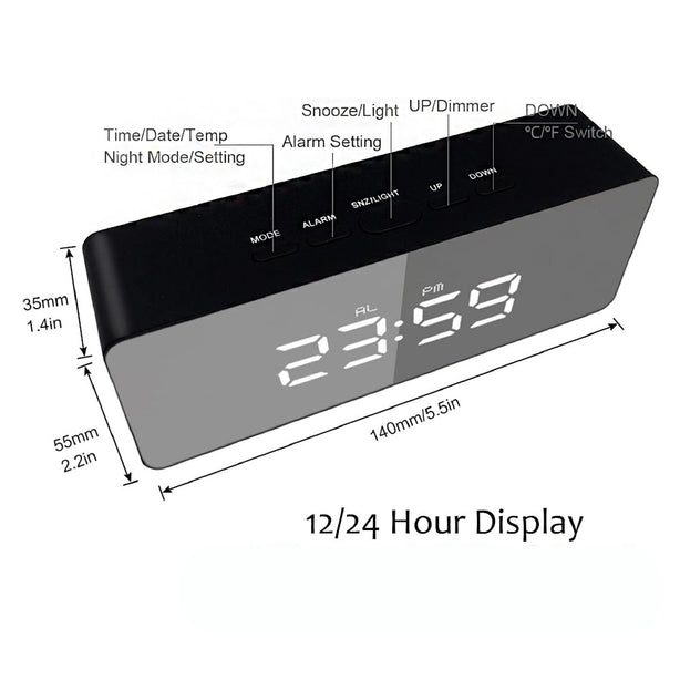 StitchesandTweed Mirror Alarm Clock Black