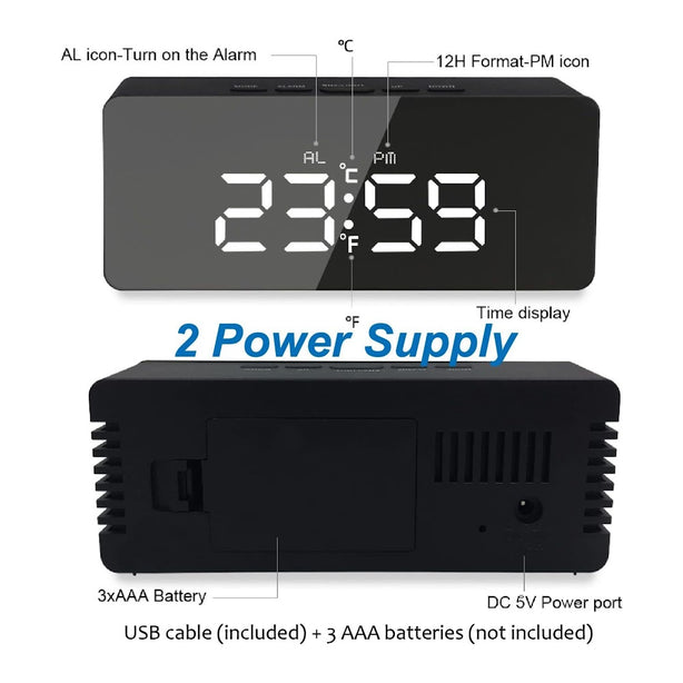 StitchesandTweed Mirror Alarm Clock Black
